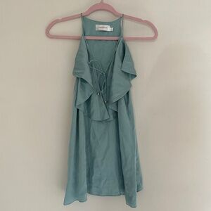 Zimmermann Size 2 100% Silk Sage/Teal Ruffle Tie-Front Spaghetti Strap Blouse